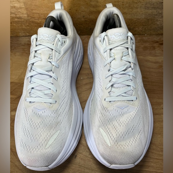 Hoka One One Bondi 8 REFLECTIVE Mens Size 10 Running Shoes Sneakers White - Picture 3 of 12
